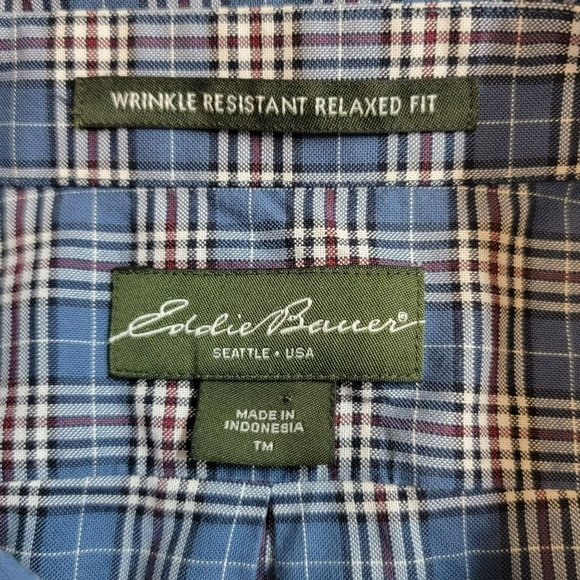 Eddie Bauer Shirt, Men TM Relaxed Fit, Blue,White & Red Check, , Cotton, EUC - Picture 5 of 11